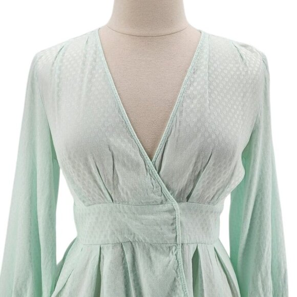 Something Navy Jacquard Wrap Surplice Peplum Mint Green Blouse Top Womens 1X - Picture 2 of 9